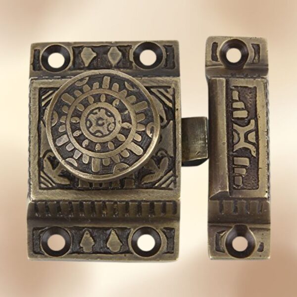 Solid Brass Cabinet Latch with Flower Knob – Weathered Bronze Finish