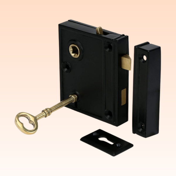 Vertical Rim Lock Set – Black Powder-Coated Finish