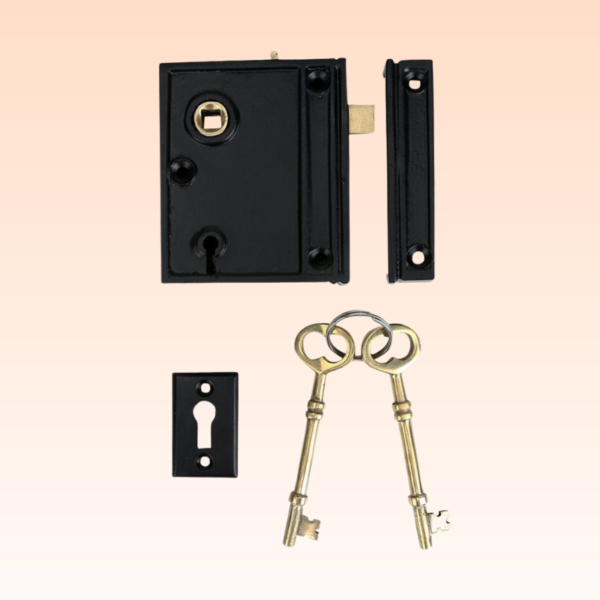 Vertical Rim Lock Set – Black Powder-Coated Finish - Image 4