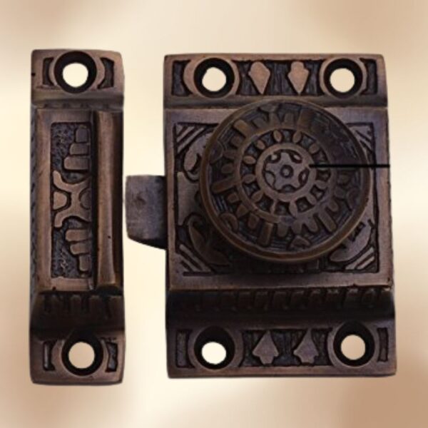Solid Brass Cabinet Latch with Flower Knob – Weathered Bronze Finish - Image 5