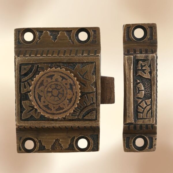 Solid Brass Cabinet Latch with Flower Knob – Weathered Bronze Finish - Image 4