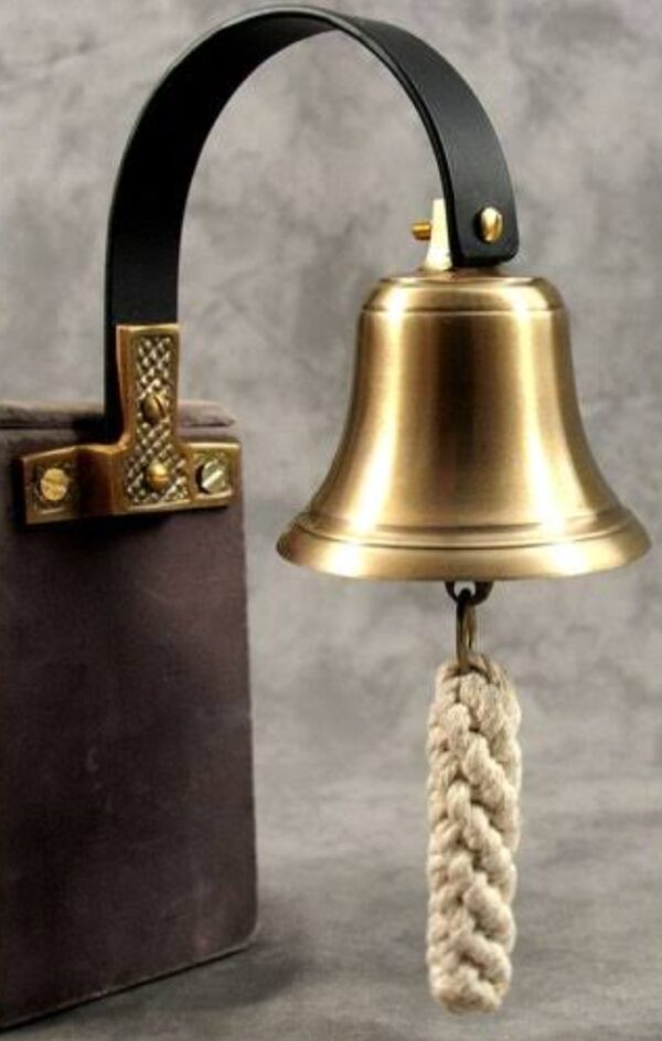 Vintage Brass Wall-Mounted Dinner Bell with Rope Handle