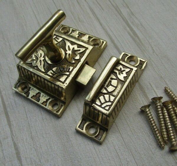 Vintage Brass Slide Bolt Latch with Ornate Design