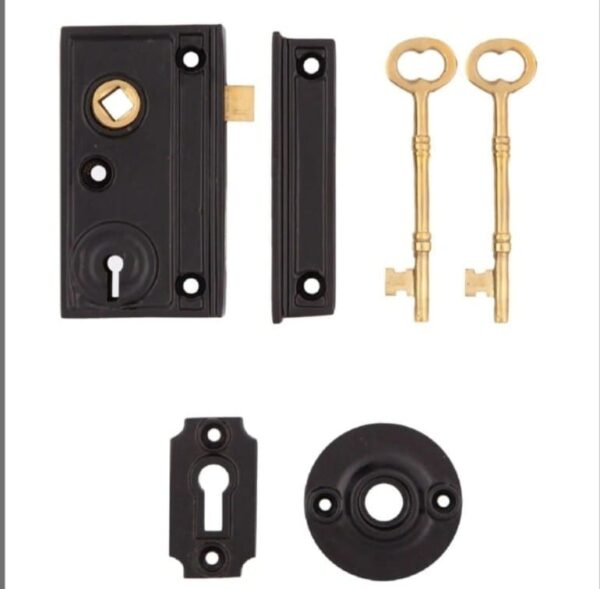Classic Black Rim Lock with Brass Keys