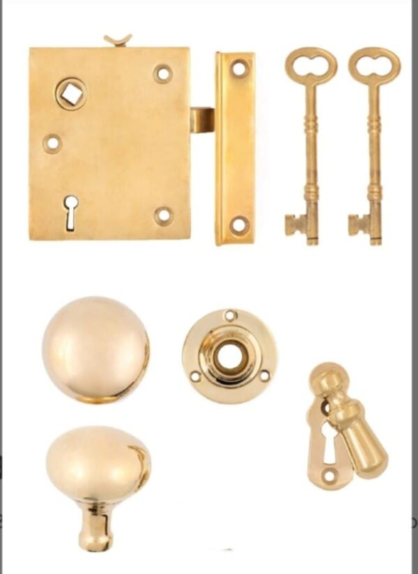Vintage Brass Rim Lock Set with Knobs