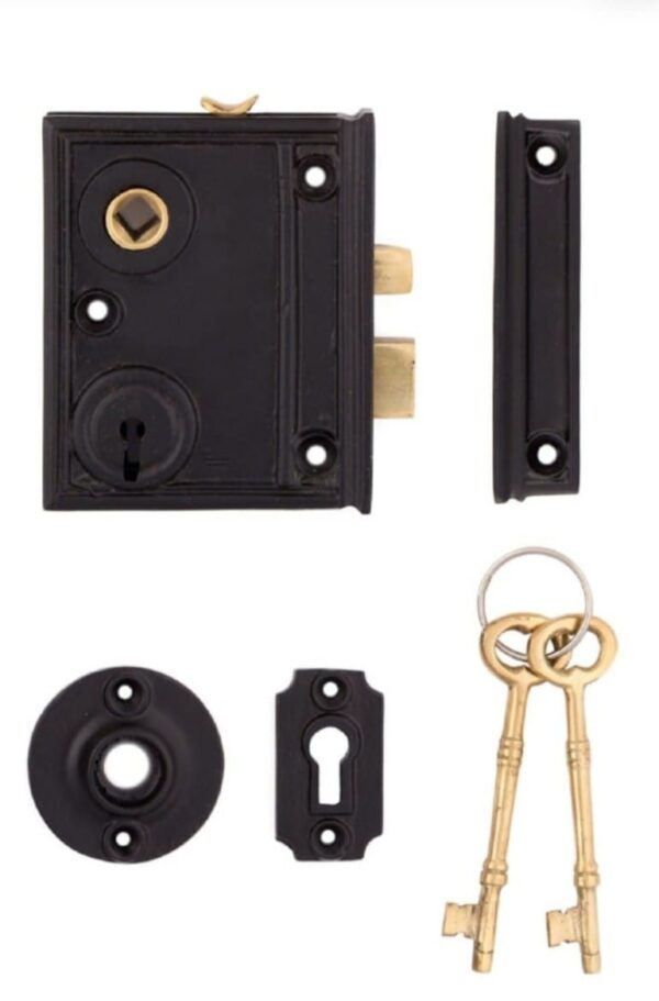 Classic Black Rim Lock Set with Brass Keys
