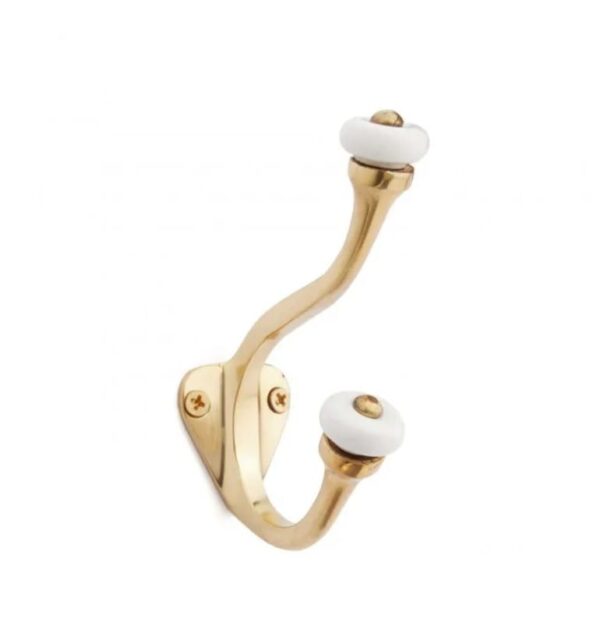 Vintage Brass Double Hook with Ceramic Tips