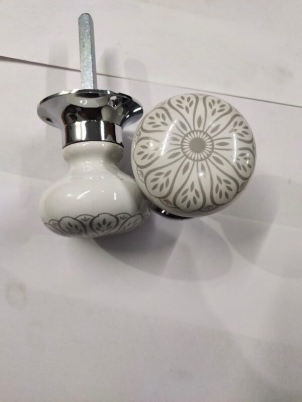Floral Pattern Ceramic Door Knobs with Polished Chrome Base - Image 2