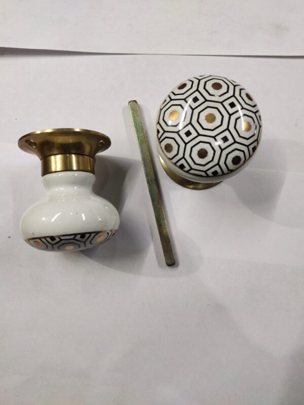 Geometric Pattern Ceramic Door Knob with Gold Highlights - Image 2