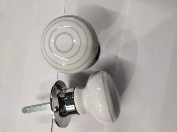 White Ceramic Door Knob with Subtle Grey Concentric Circles - Image 2