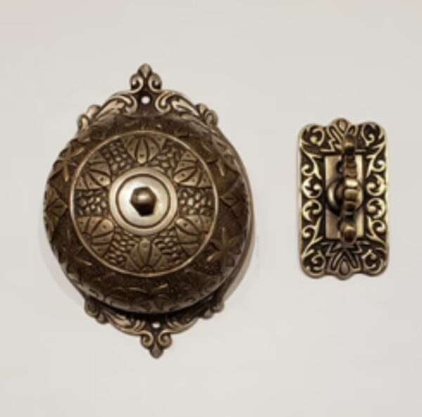 Vintage Ornamental Brass Doorbell Set